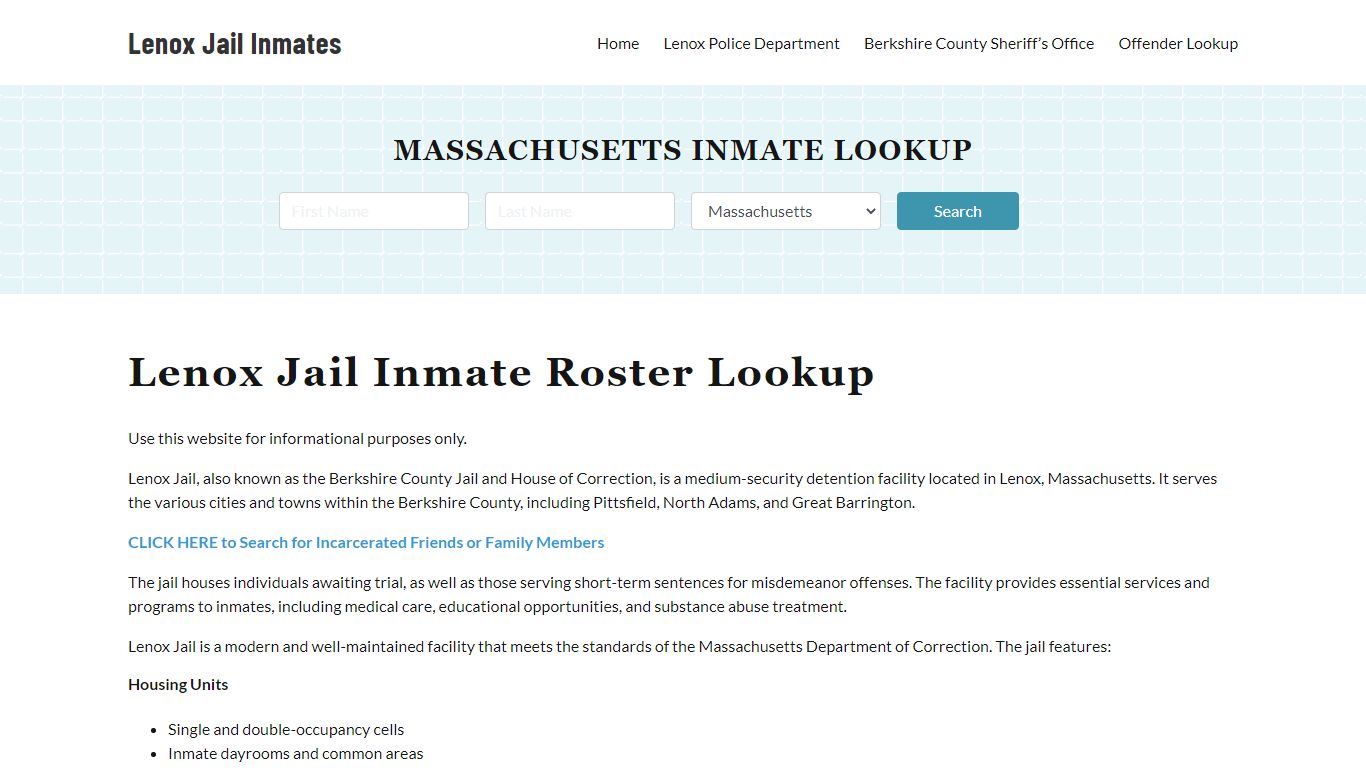 Lenox Jail Inmate Roster, Berkshire County, MA, Offender Search